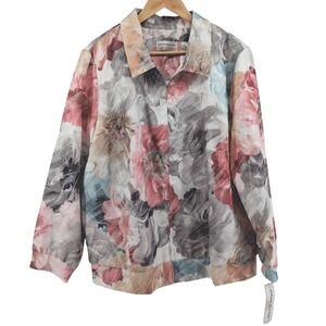 Alfred Dunner Woman‎ Jacket Plus Sz 18W NWT Floral Metallic Zip Front Plus Size